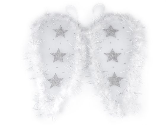 Anjelské krídla s perím a glitrovými hviezdami