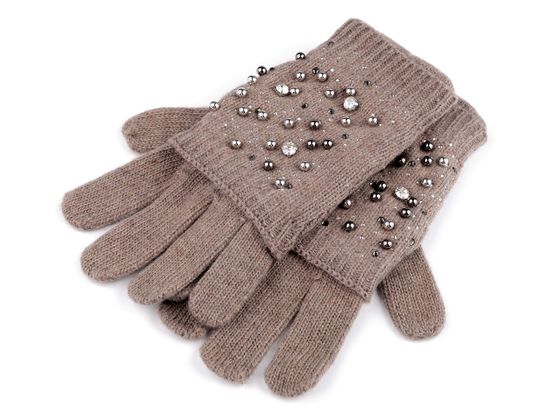 Dámske vlnené rukavice s perlami a kamienkami "2 v 1"