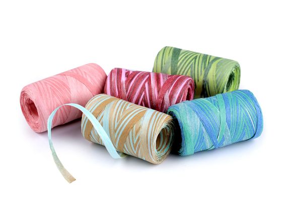 Lyko rafia na pletenie tašiek - prírodné multicolor, šírka 5-8 mm