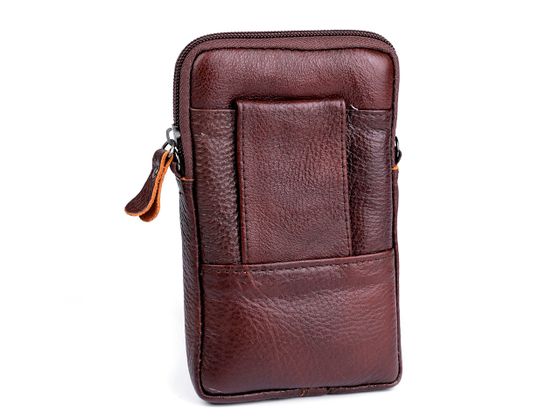 Púzdro / peňaženka na opasok na mobil / doklady, kožené 10,5x17 cm